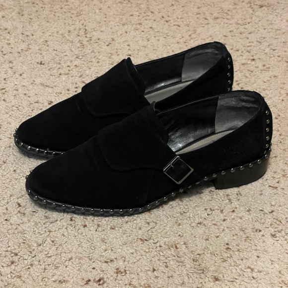 Black Suede Studded Loafers - Picture 2 of 7